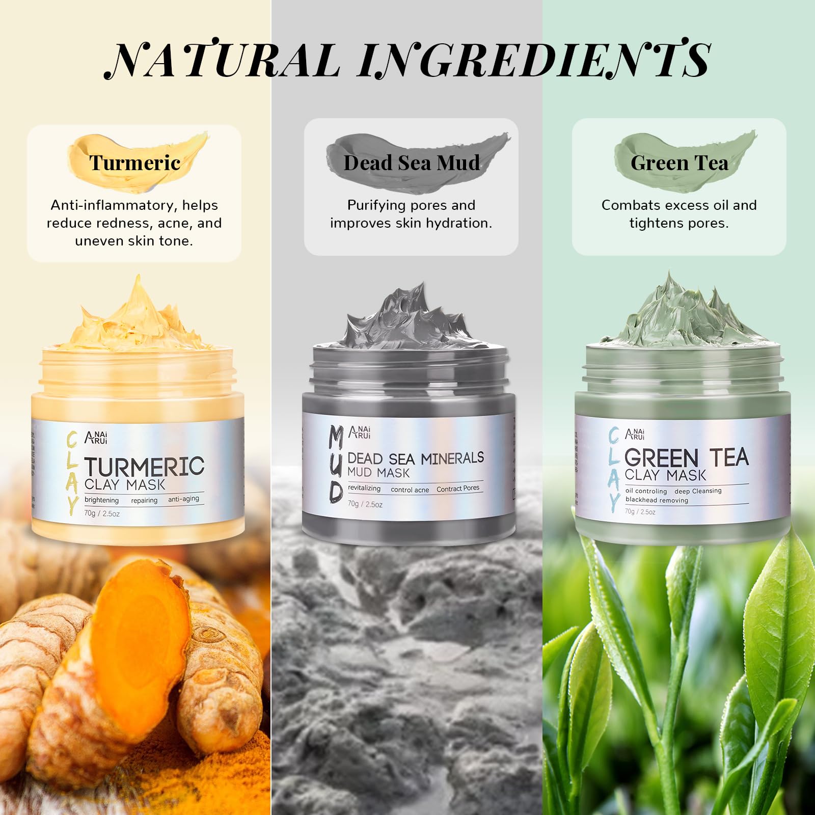 ANAI RUI green tea mask jar highlighting antioxidant benefits for refreshed skin