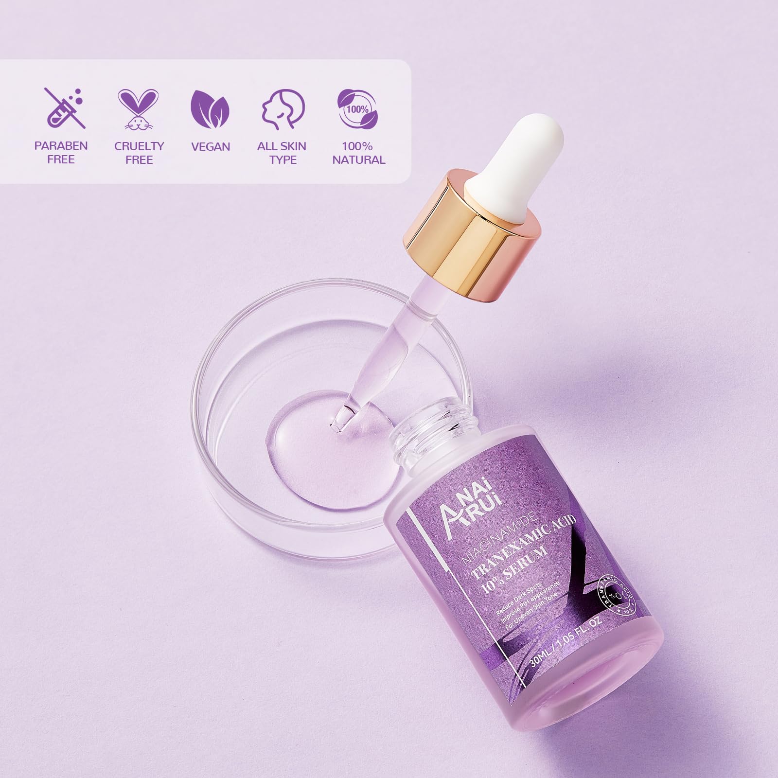 ANAI RUI ingredient panel with Niacinamide, Kojic and Ceramide for balanced skin