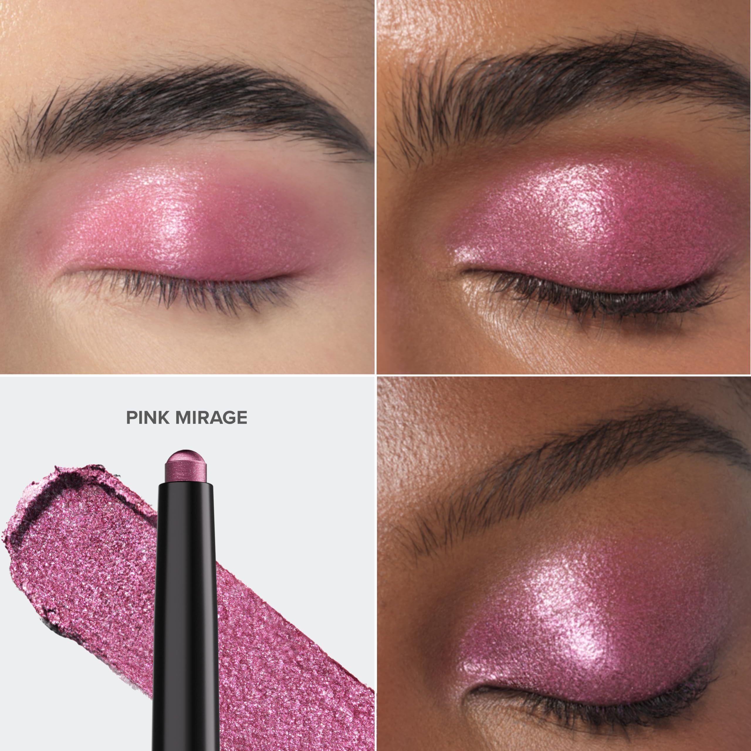 Pink Mirage swirl on eyelid shows bold pigment with smooth glide from ABH.