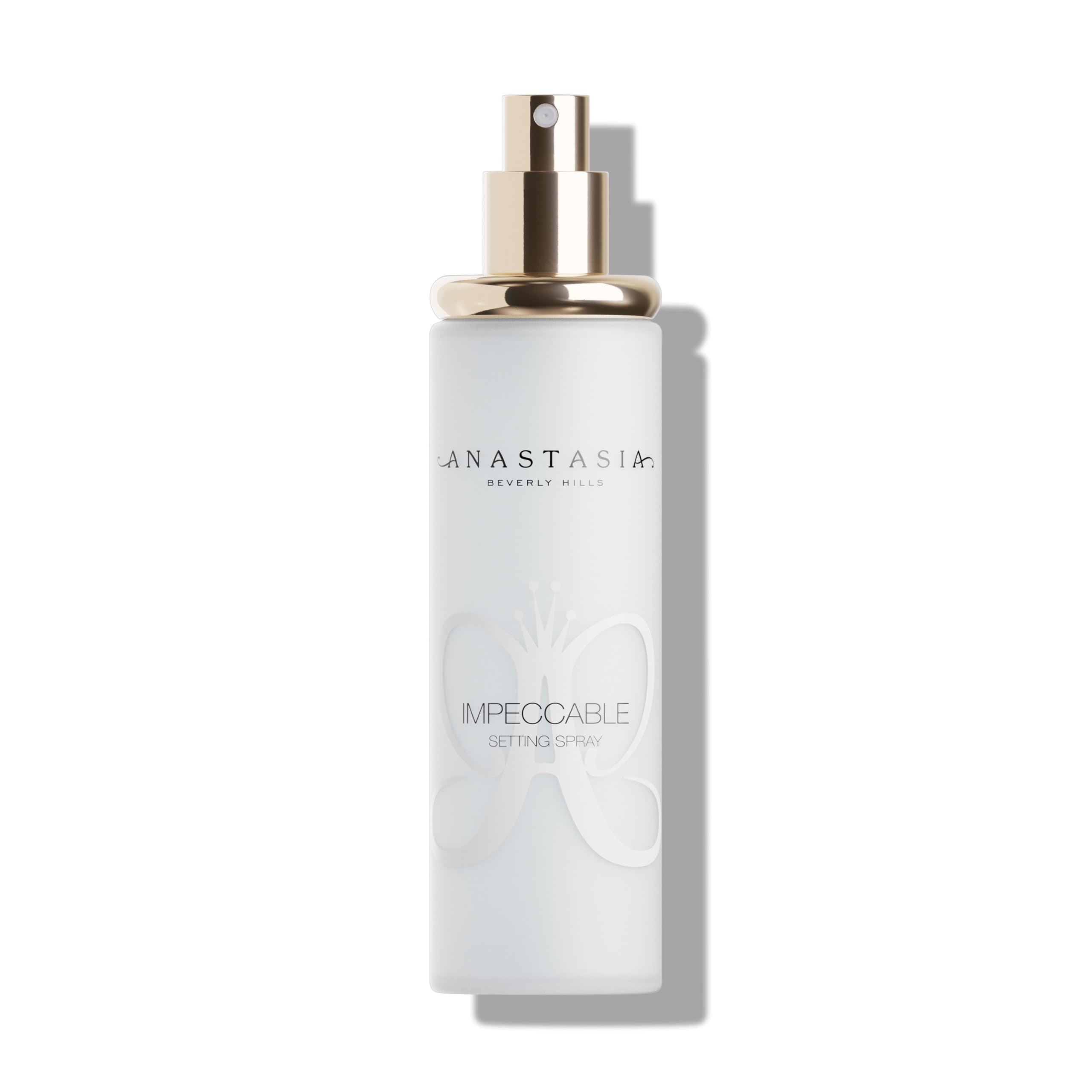Anastasia Beverly Hills Impeccable Blurring Matte Setting Spray bottle for long-wear, shine control.