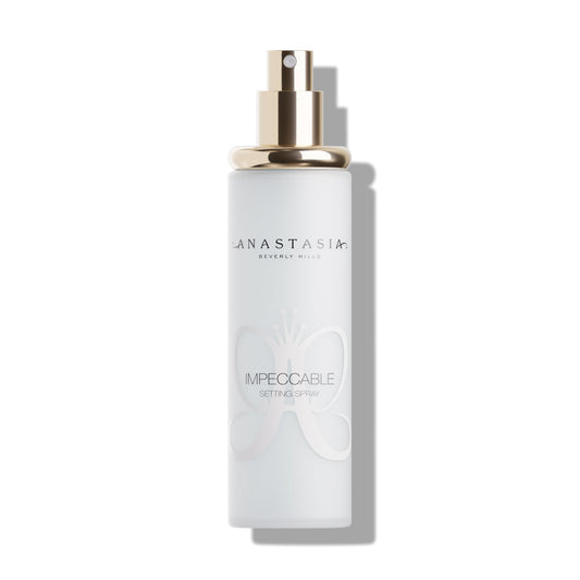Anastasia Beverly Hills Impeccable Blurring Matte Setting Spray bottle for long-wear, shine control.
