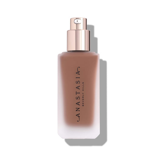 Anastasia Beverly Hills foundation bottle with pump delivering long-lasting velvety matte finish.