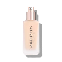 Anastasia Beverly Hills Impeccable Blurring Second Skin matte foundation bottle close-up with velvet-matte finish and shine control