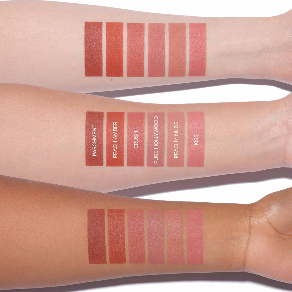 Anastasia Lip Velvet on lips with natural nude shade, true-matte color.