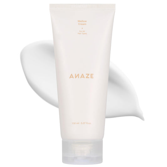 ANAZE Mellow Cream bottle on a vanity, signaling deep moisture for dry hair.