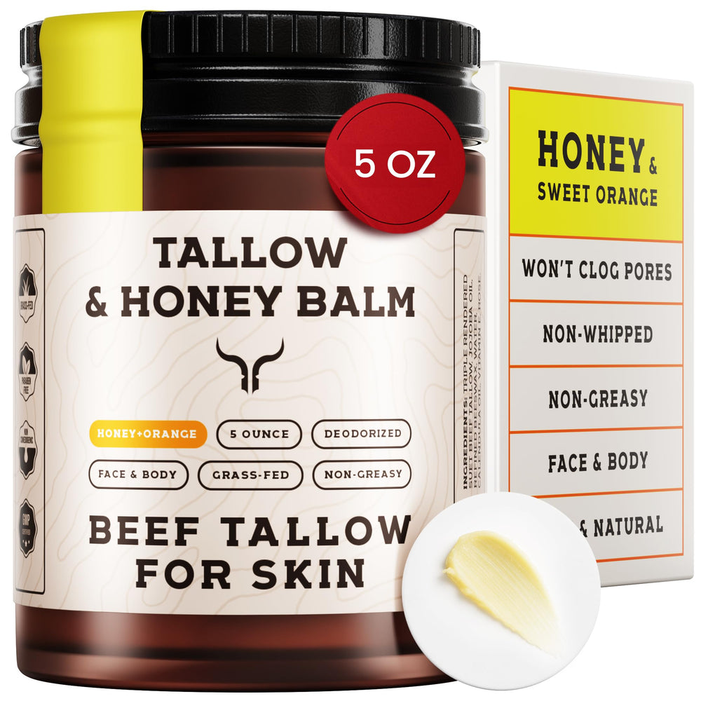 Ancestral Haven beef tallow face jar highlights silky texture for daily moisture.