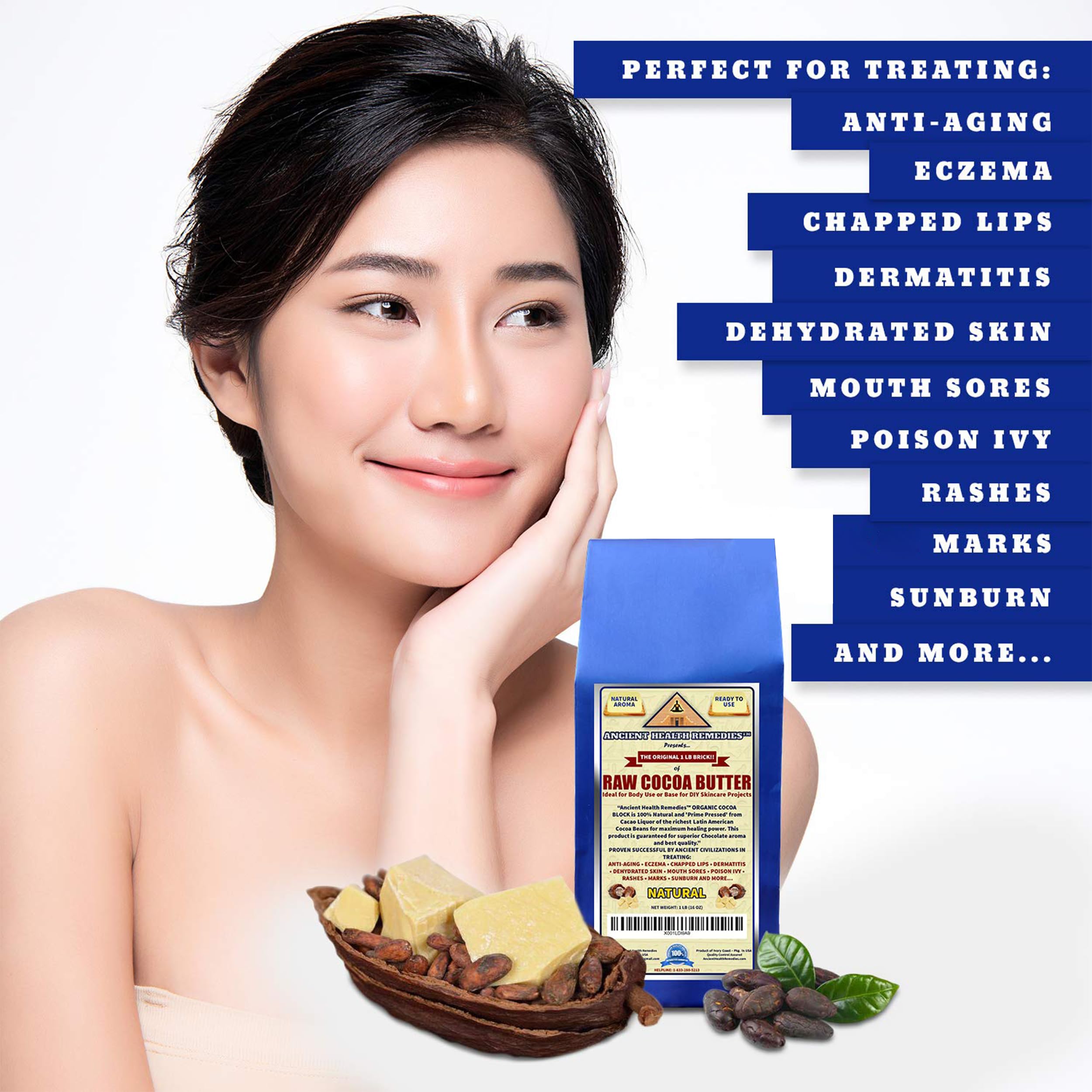 ANCIENT HEALTH REMEDIES Bulk Cocoa Butter Display, natural aroma enhancing homemade recipes.