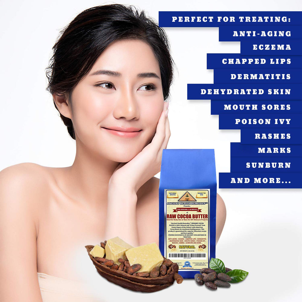 ANCIENT HEALTH REMEDIES Bulk Cocoa Butter Display, natural aroma enhancing homemade recipes.