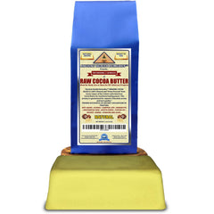 ANCIENT HEALTH REMEDIES Organic Unrefined Cocoa Butter Closeup, ideal base for lip balms and creams.