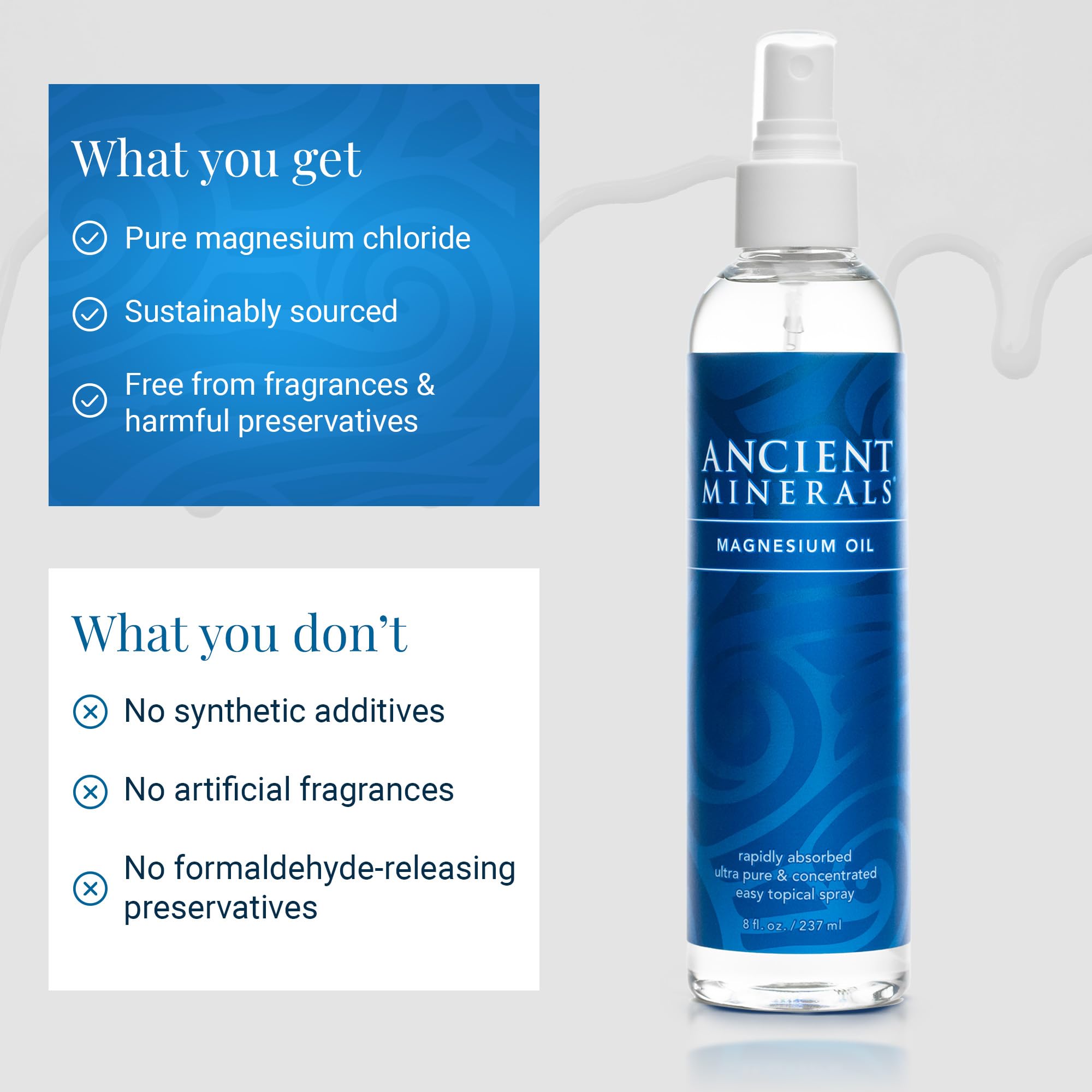 Ancient Minerals bottle label showing fragrance-free formula