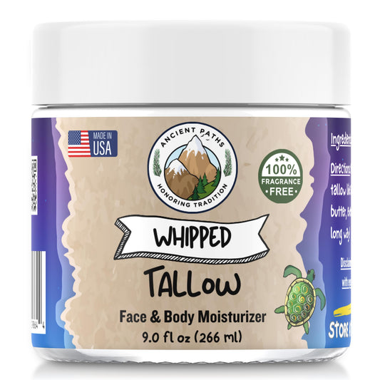 Ancient Paths Whipped Tallow Balm texture shows an airy, fast-absorbing feel for soft skin.