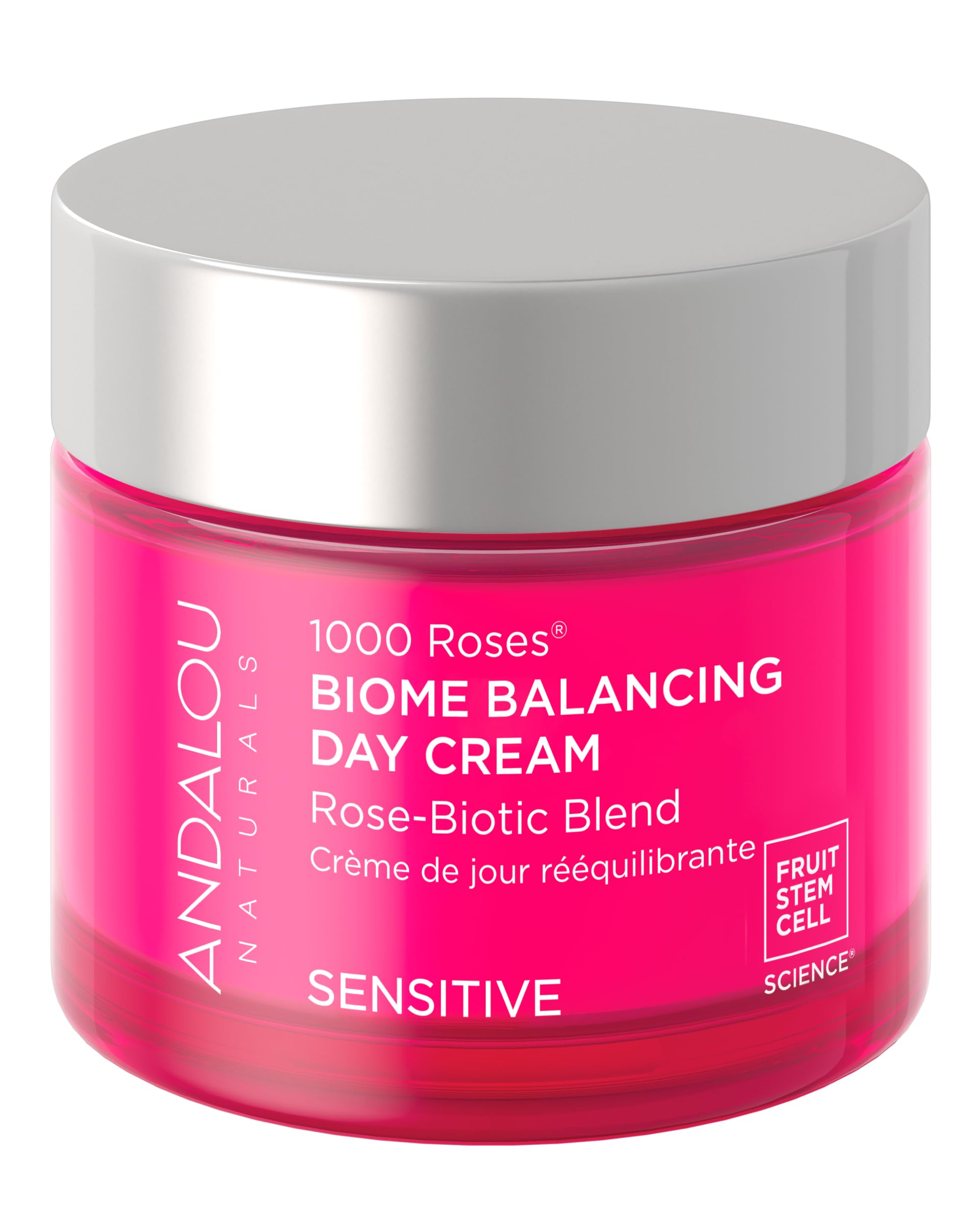 Andalou Naturals 1000 Roses Biome Balancing Day Cream tube delivers gentle hydration for sensitive skin
