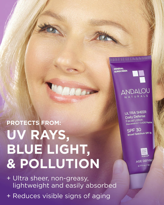 Andalou Naturals sunscreen texture close-up showing sheer, lightweight formula.