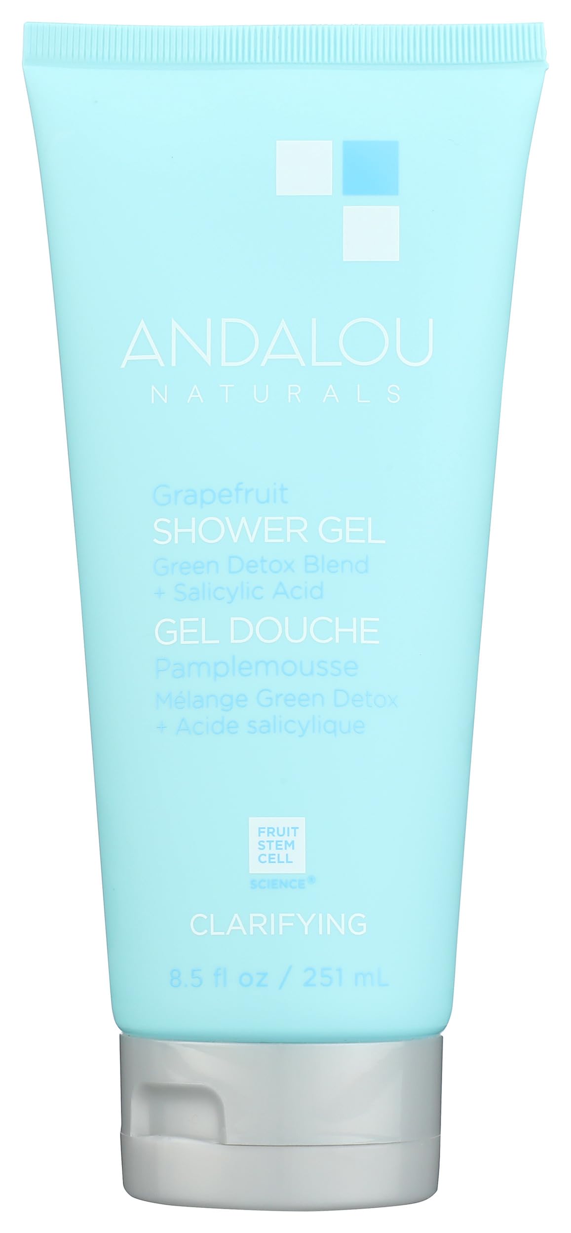 Andalou Naturals Grapefruit Shower Gel bottle for back acne and clean pores.