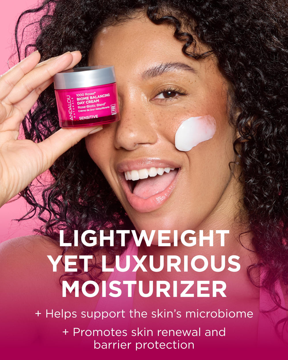 Andalou Naturals Rose Biotic Blend swatch highlights microbiome friendly care