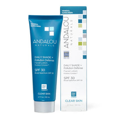 Andalou Naturals Daily Shade sunscreen bottle front view for daily protection.