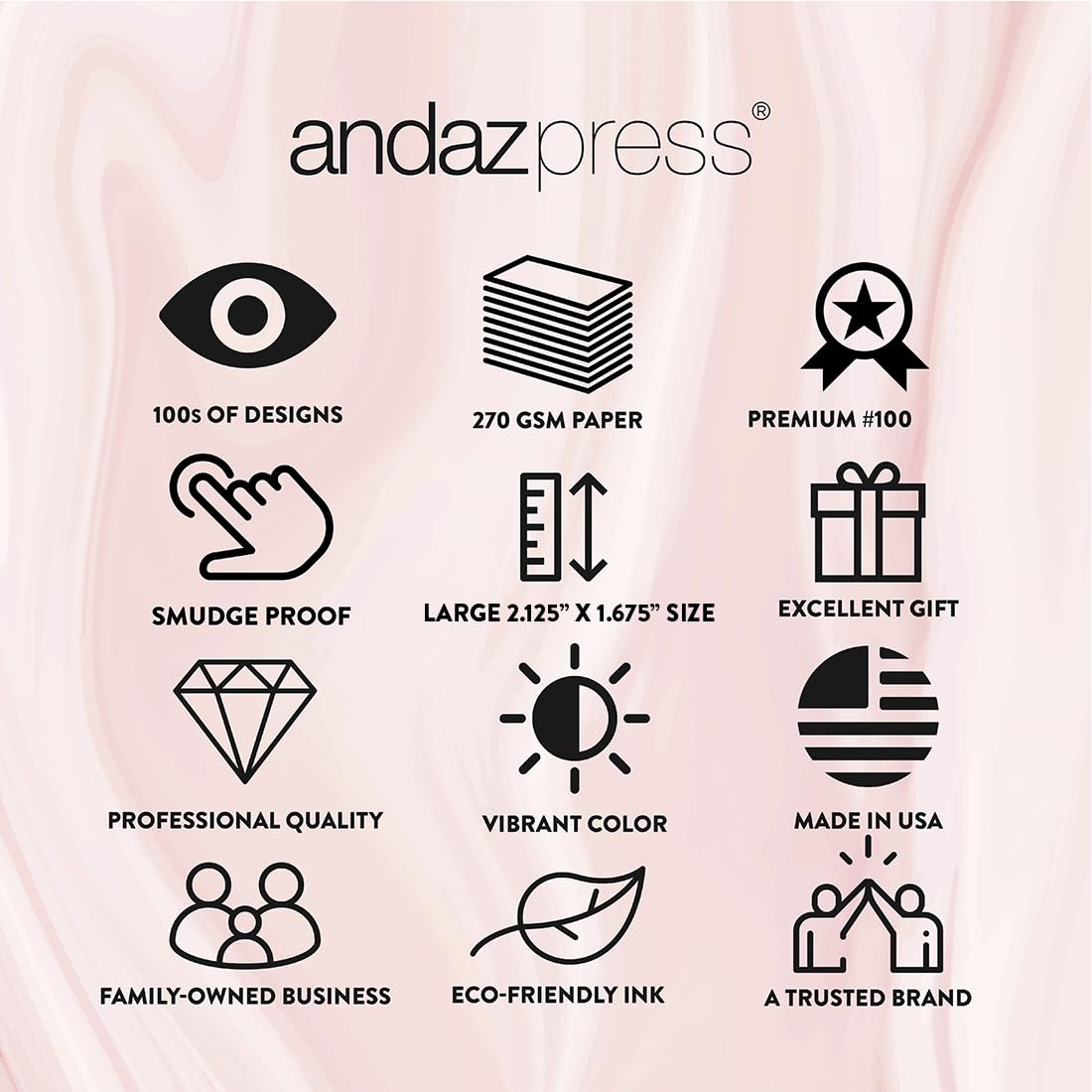 Andaz Press glitter detail adds luxe shine appealing for photos and gifts.