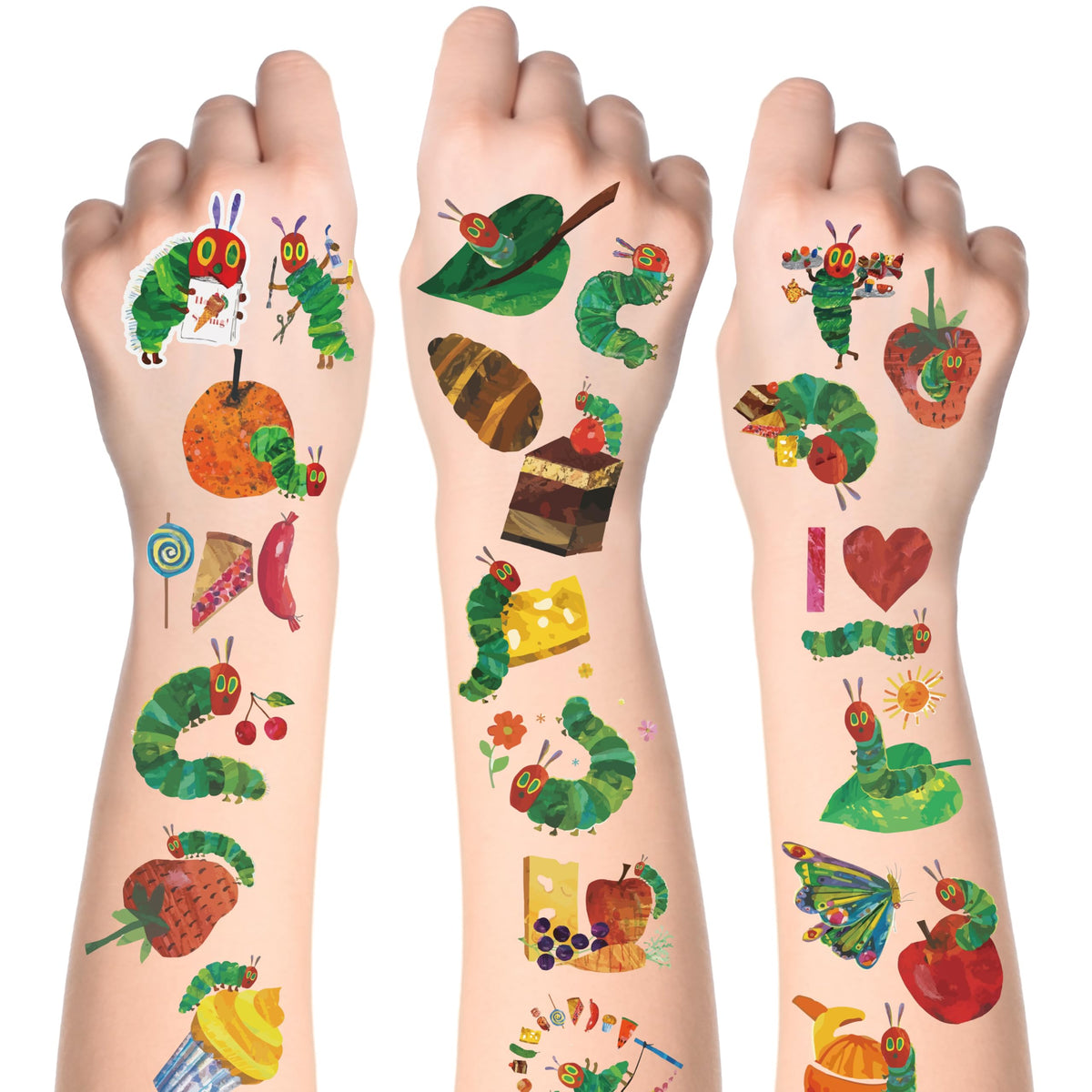 Andi Cppss Hungry Insects tattoos sheet with bright caterpillars for kids