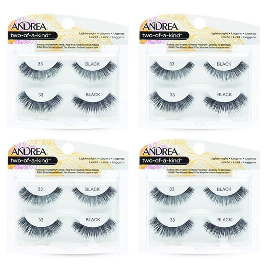 Andrea Two of a Kind False Lashes 33 Black close-up on eyes highlighting rounded center glam