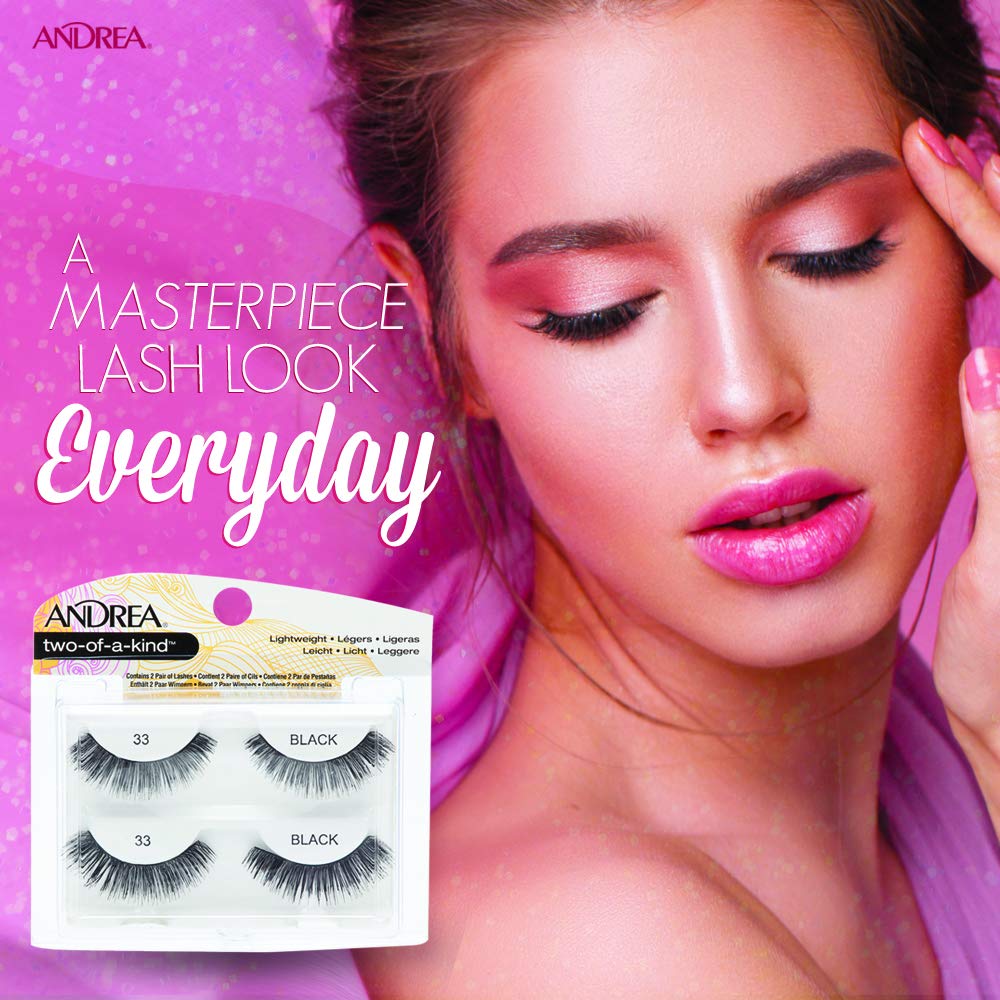 Andrea Two of a Kind False Lashes 33 Black on-eye view showing natural blend with lashes