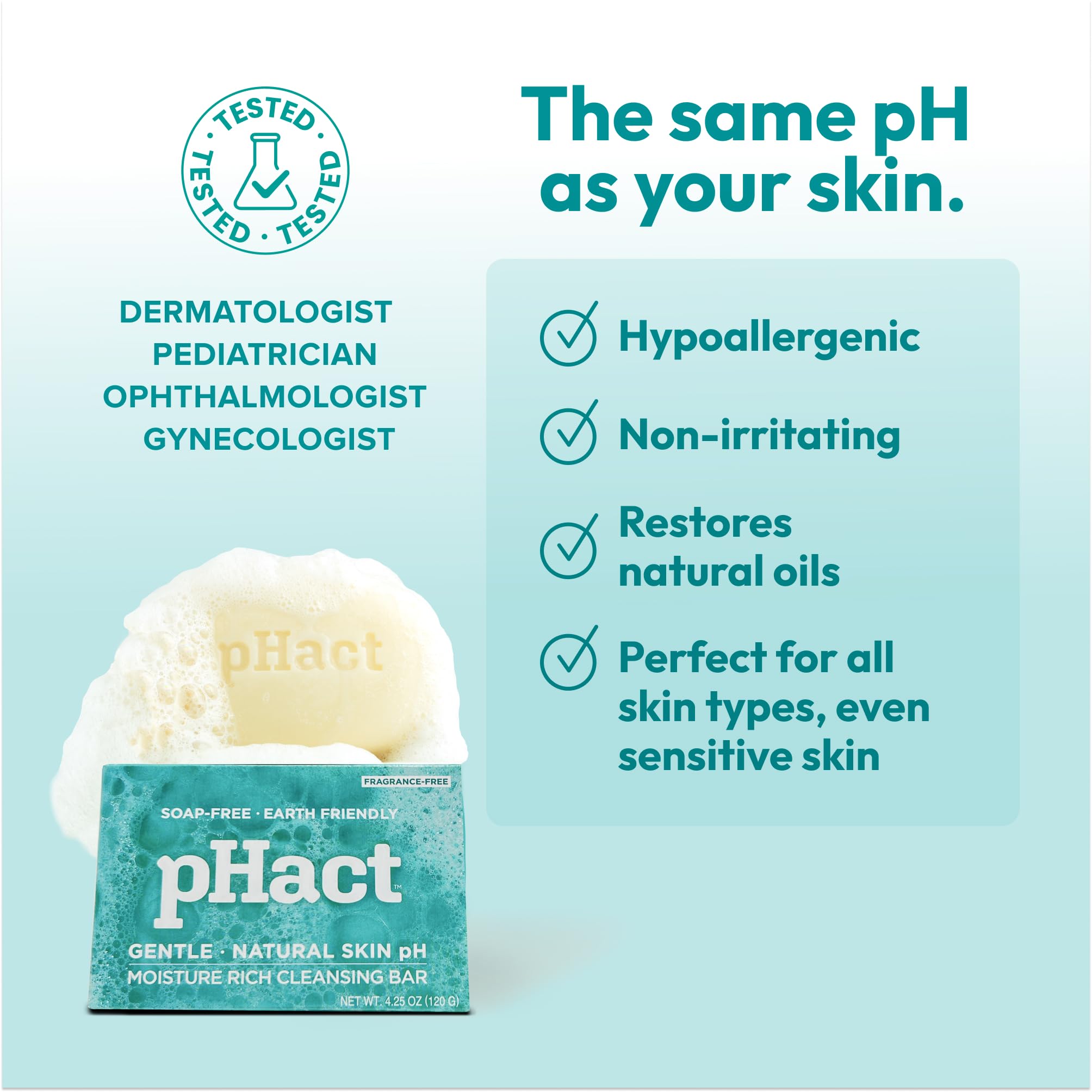 Andrew Lessman pHact cleansing bar face-use close-up emphasizes safe cleansing for delicate skin