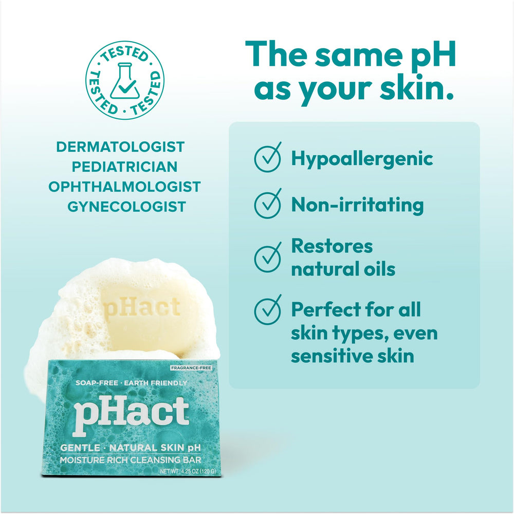 Andrew Lessman pHact cleansing bar face-use close-up emphasizes safe cleansing for delicate skin