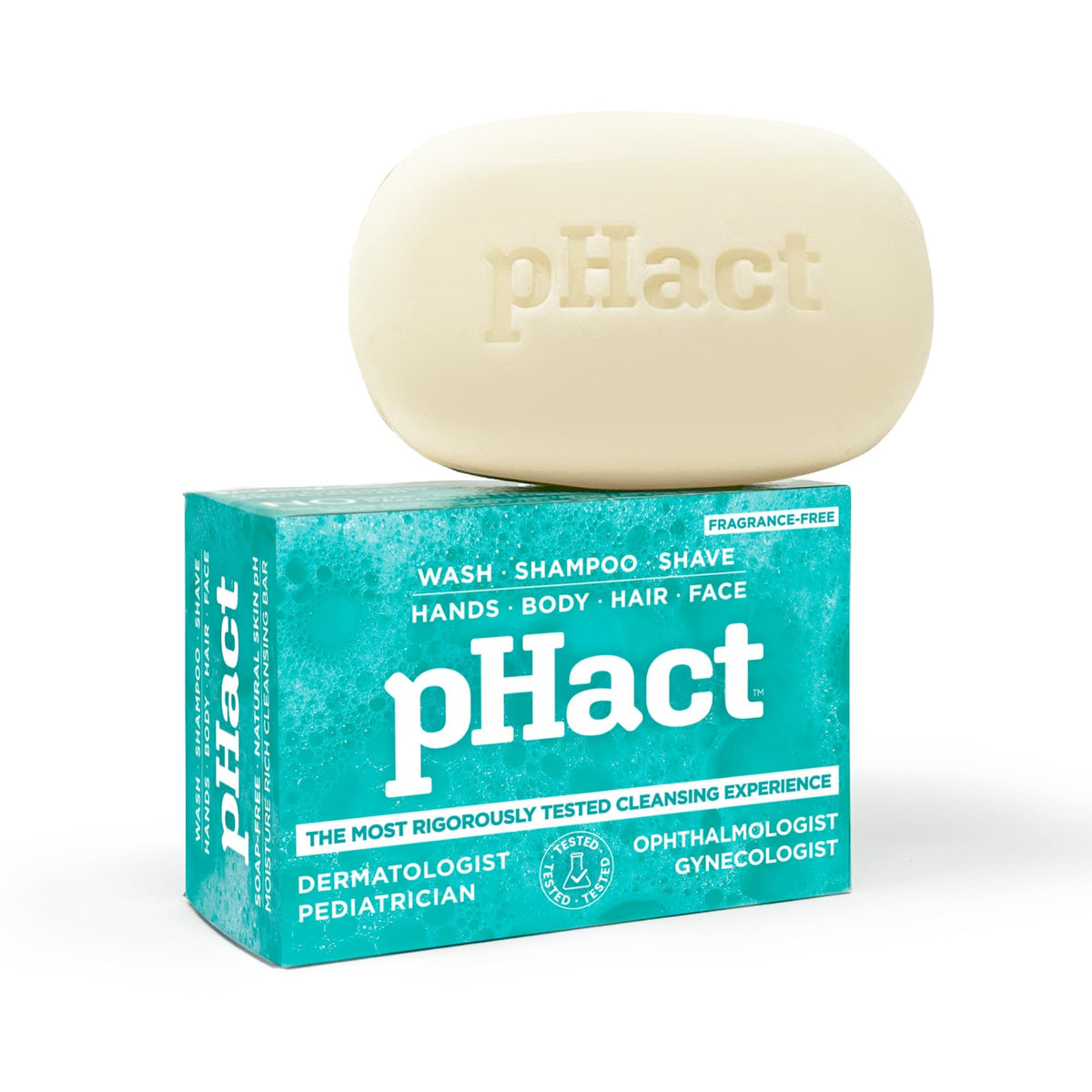 Andrew Lessman pHact cleansing bar pack shot shows fragrance-free, soap-free cleansing for all skin types