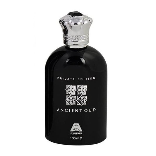Anfar Ancient Oud Private Edition bottle closeup, highlighting premium oud notes.