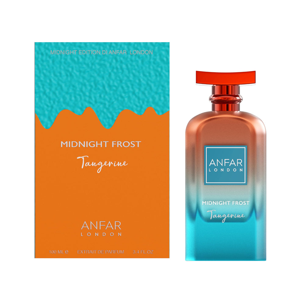 ANFAR LONDON Midnight Frost Tangerine lifestyle shot suggests versatile wear for day or night.