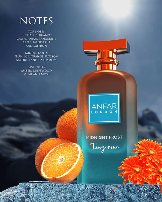 ANFAR LONDON Midnight Frost Tangerine packaging with the box conveys gift-ready luxury.