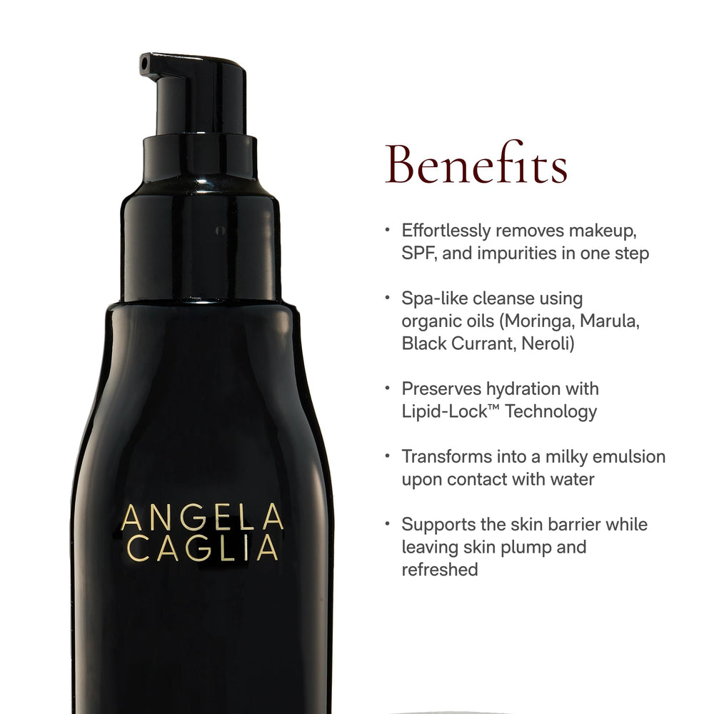 Angela Caglia Neroli Cleansing Oil on skin use-case: soothing hydration while dissolving debris.