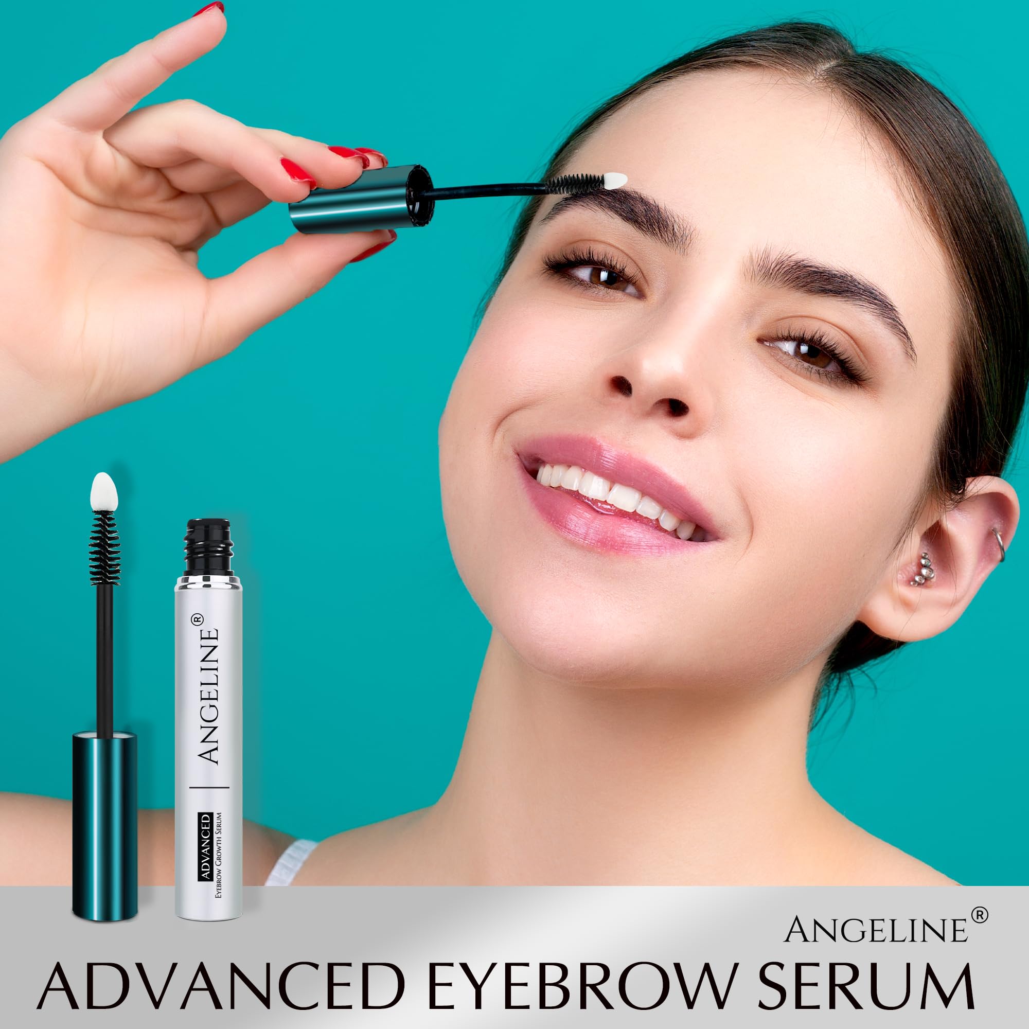 Angeline serum brush applicator shows precise brow boost and even distribution