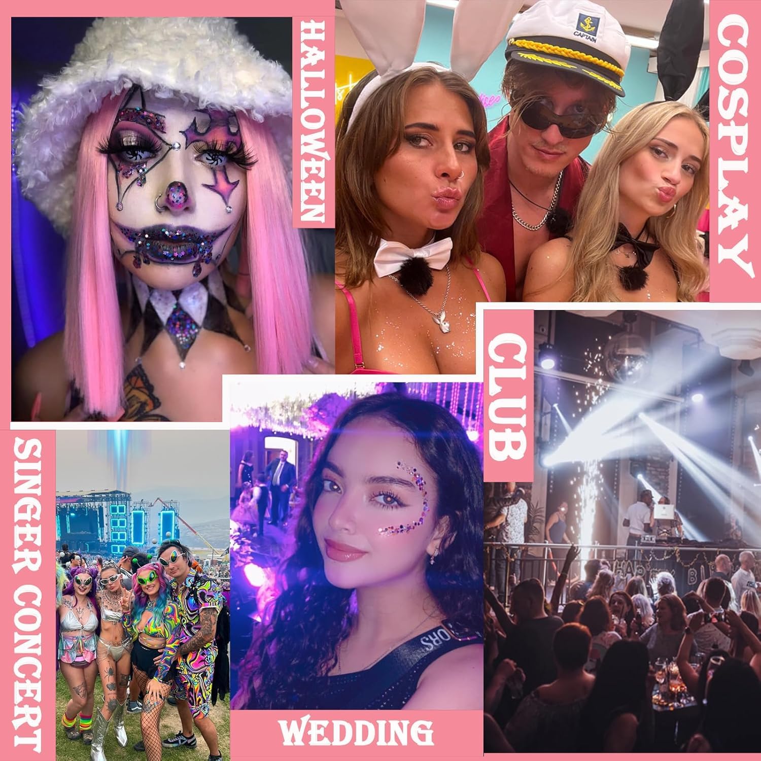 Angels Beauty festival glitter gel multicolor shines from multiple angles during performances