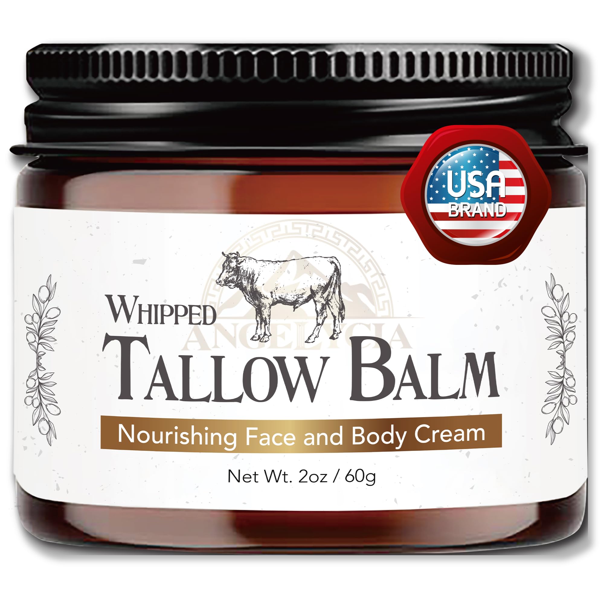 Angelycia Beef Tallow Face Moisturizer jar provides deep hydration for radiant, nourished skin