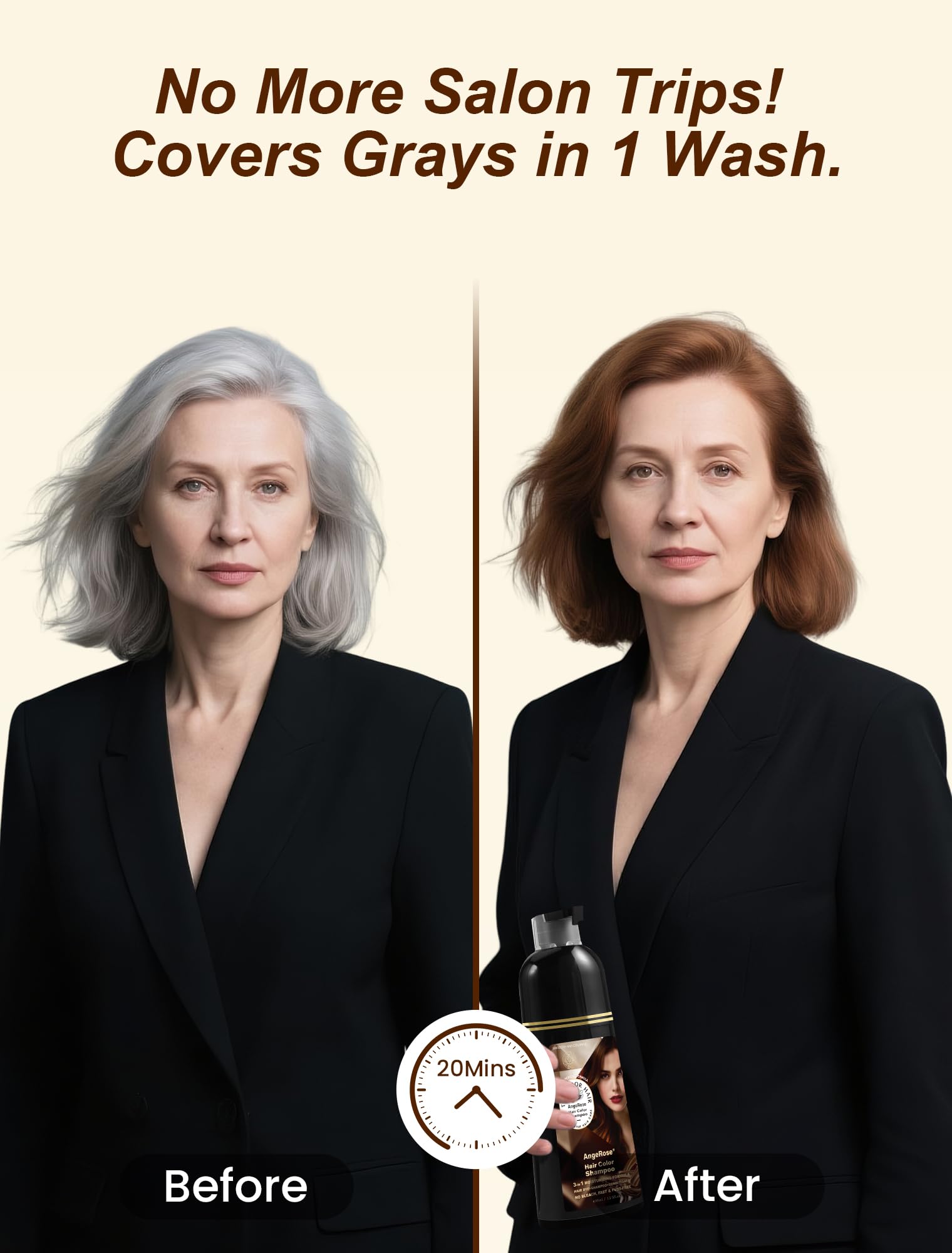 AngeRose Chestnut Brown shampoo with ginseng-ginger botanicals nourishes color.