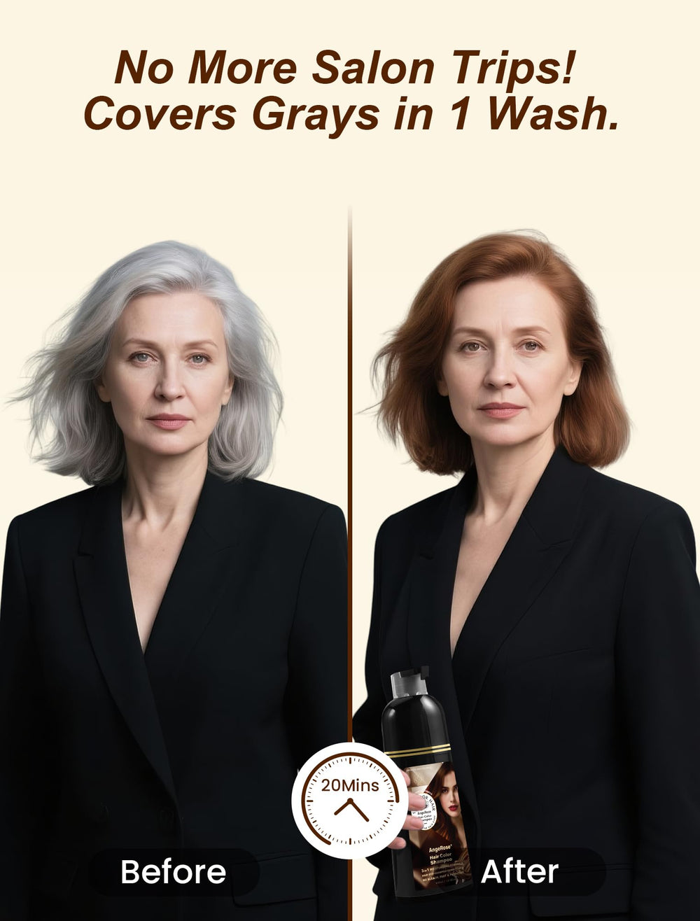 AngeRose Chestnut Brown shampoo with ginseng-ginger botanicals nourishes color.
