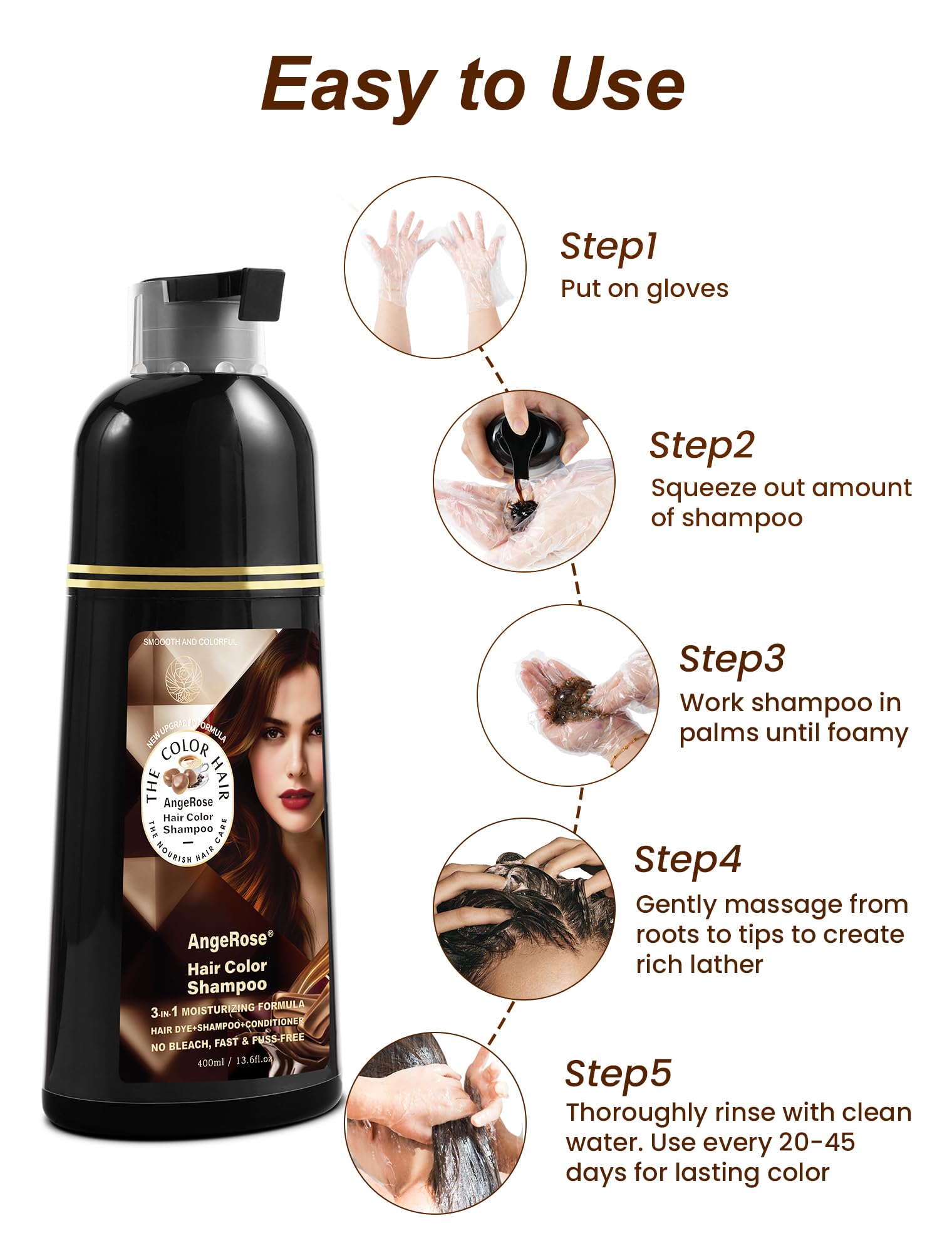 AngeRose Chestnut Brown 400ml bottle for multiple touch-ups.