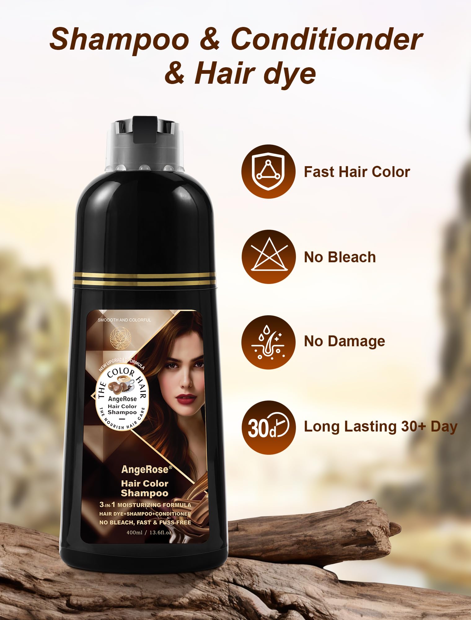 AngeRose Chestnut Brown Shampoo lather demonstrates even color distribution.