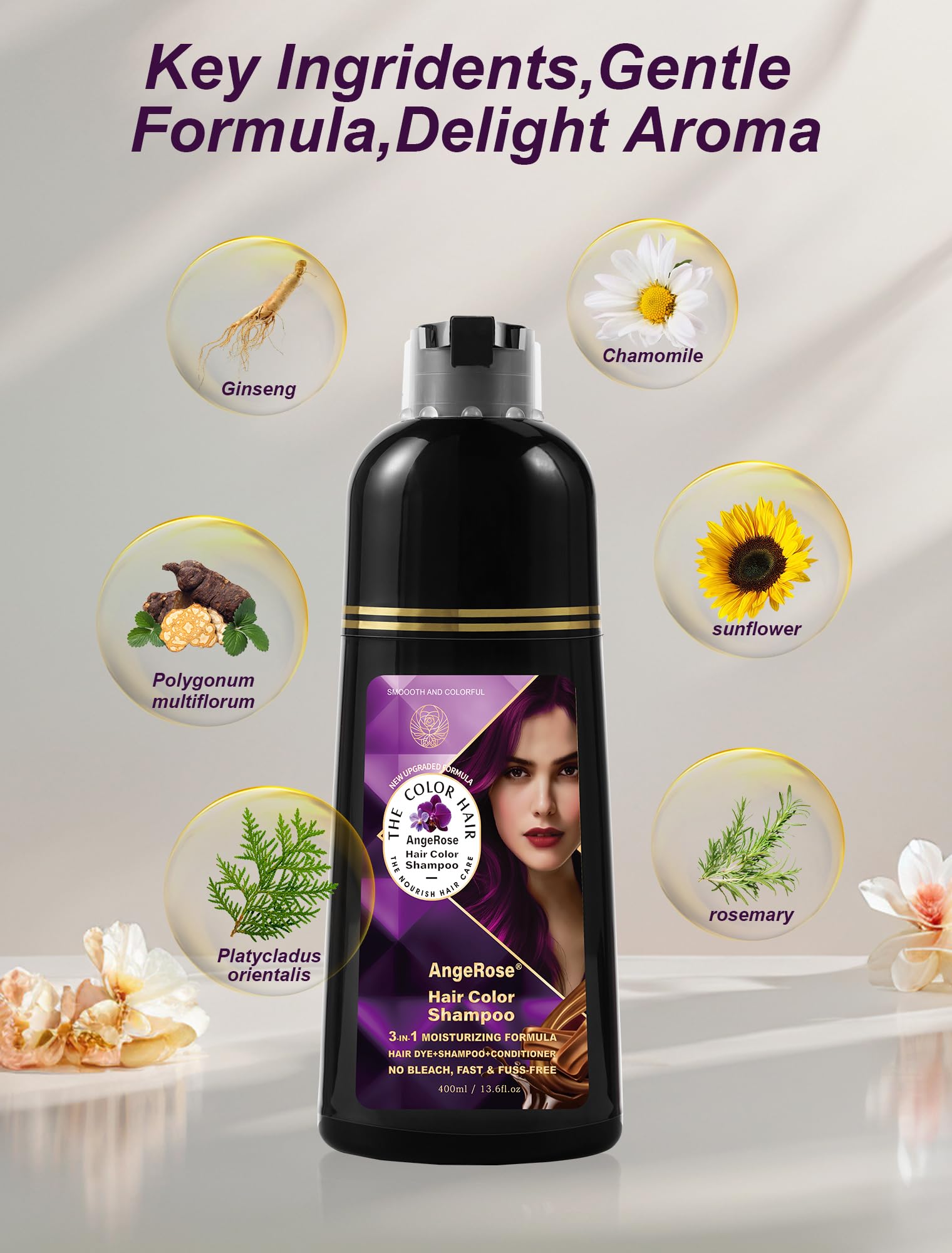 AngeRose hair coverage temples and roots with natural-looking tones.