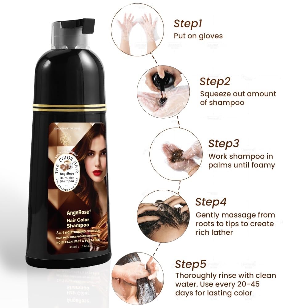 AngeRose purple hair dye shampoo packaging highlights natural ingredients