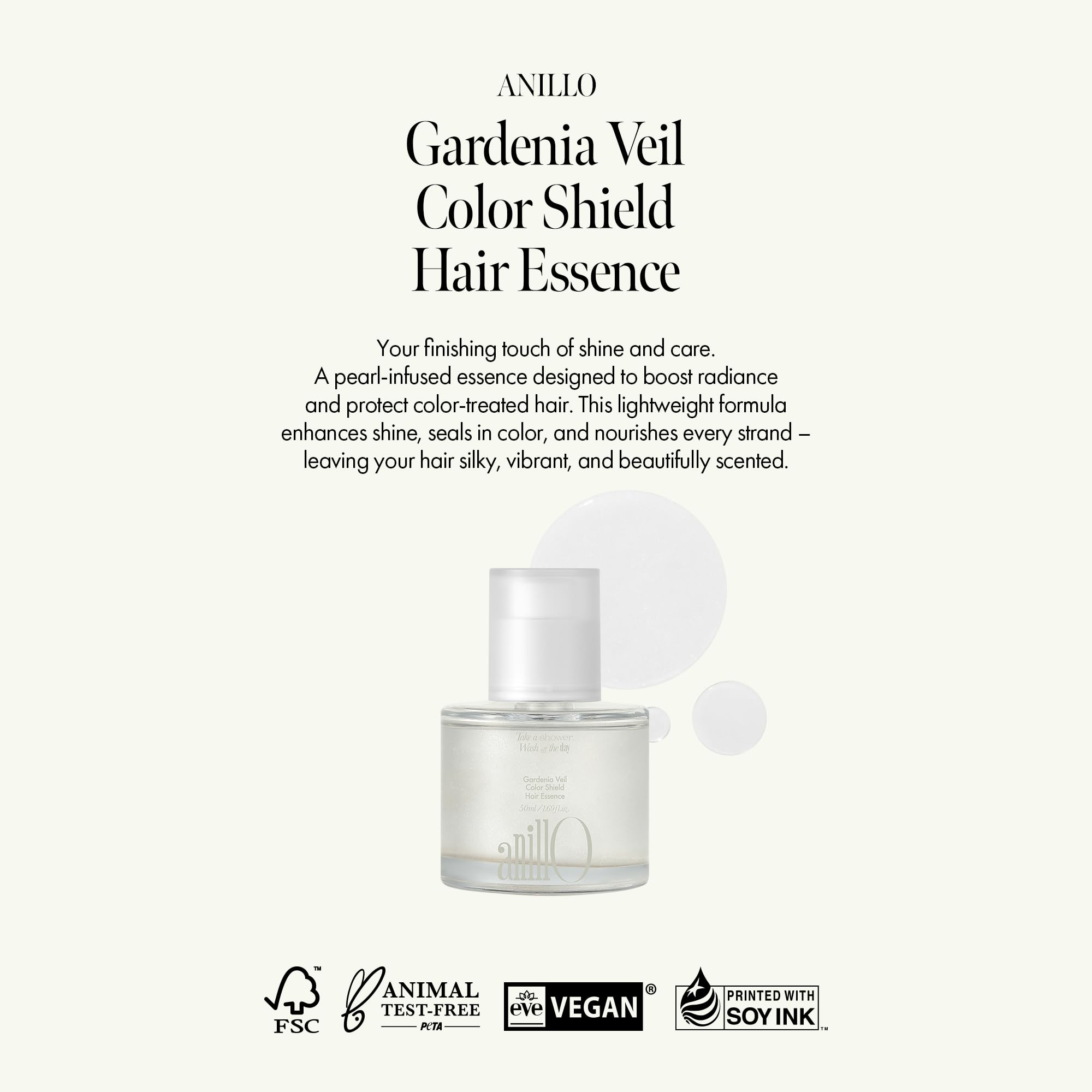 ANILLO Gardenia Veil application shot demonstrates lightweight leave-in texture for daily use