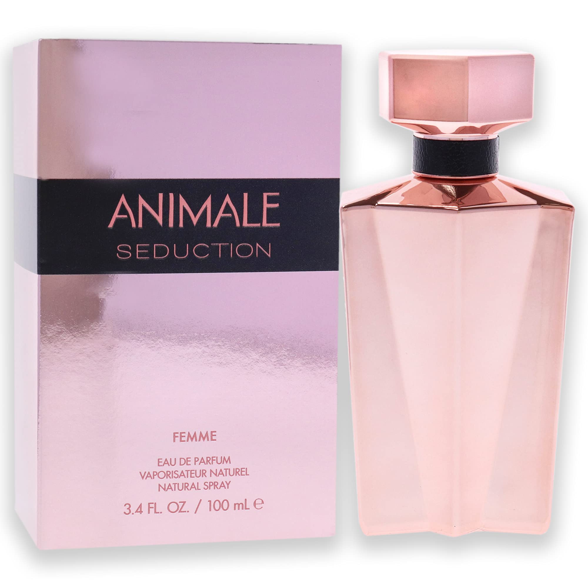 Close-up of Animale Seduction Femme cap, showcasing elegant packaging.