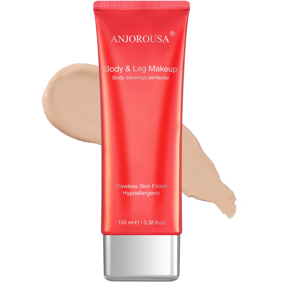 ANJOROUSA Body Coverage Perfector bottle pour demonstrates smooth, even color application for flawless skin