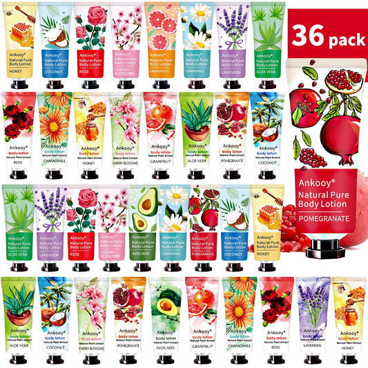 ANKOOY 36-pack body lotion with ten fragrances for daily moisture.