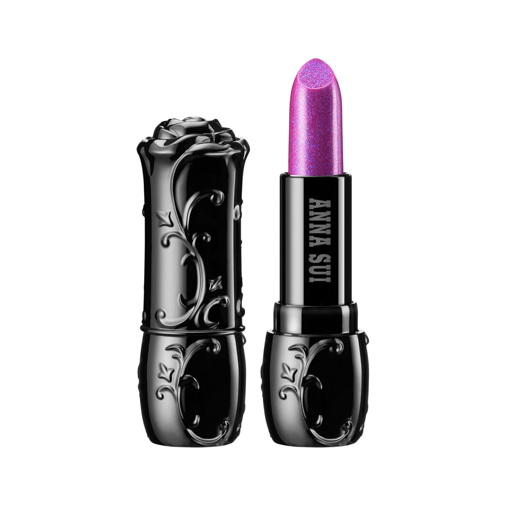 ANNA SUI Lipstick P 200 Neon Purple swatches reveal bold pearl sparkle.