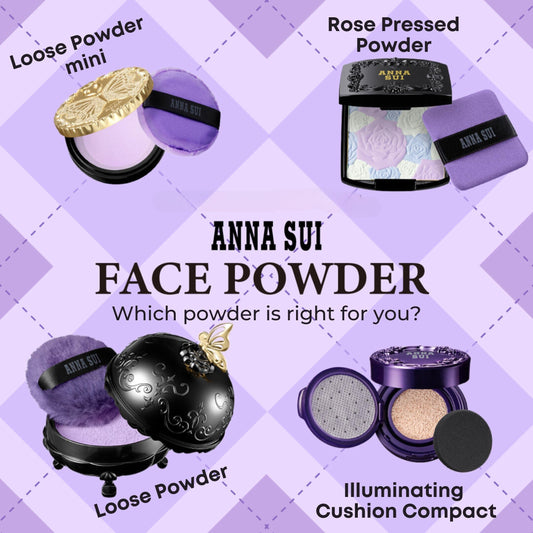 ANNA SUI Rose Pressed Powder compact lid features three-rose-layers for a long-lasting, smooth look.