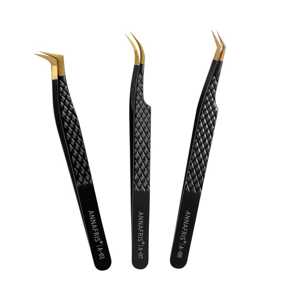 ANNAFRIS Lash Tweezers with fiber-tip for precise lash pickup and secure grip.