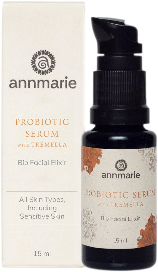 Annmarie Probiotic Serum Tremella bottle highlights hydration and barrier support for sensitive skin.