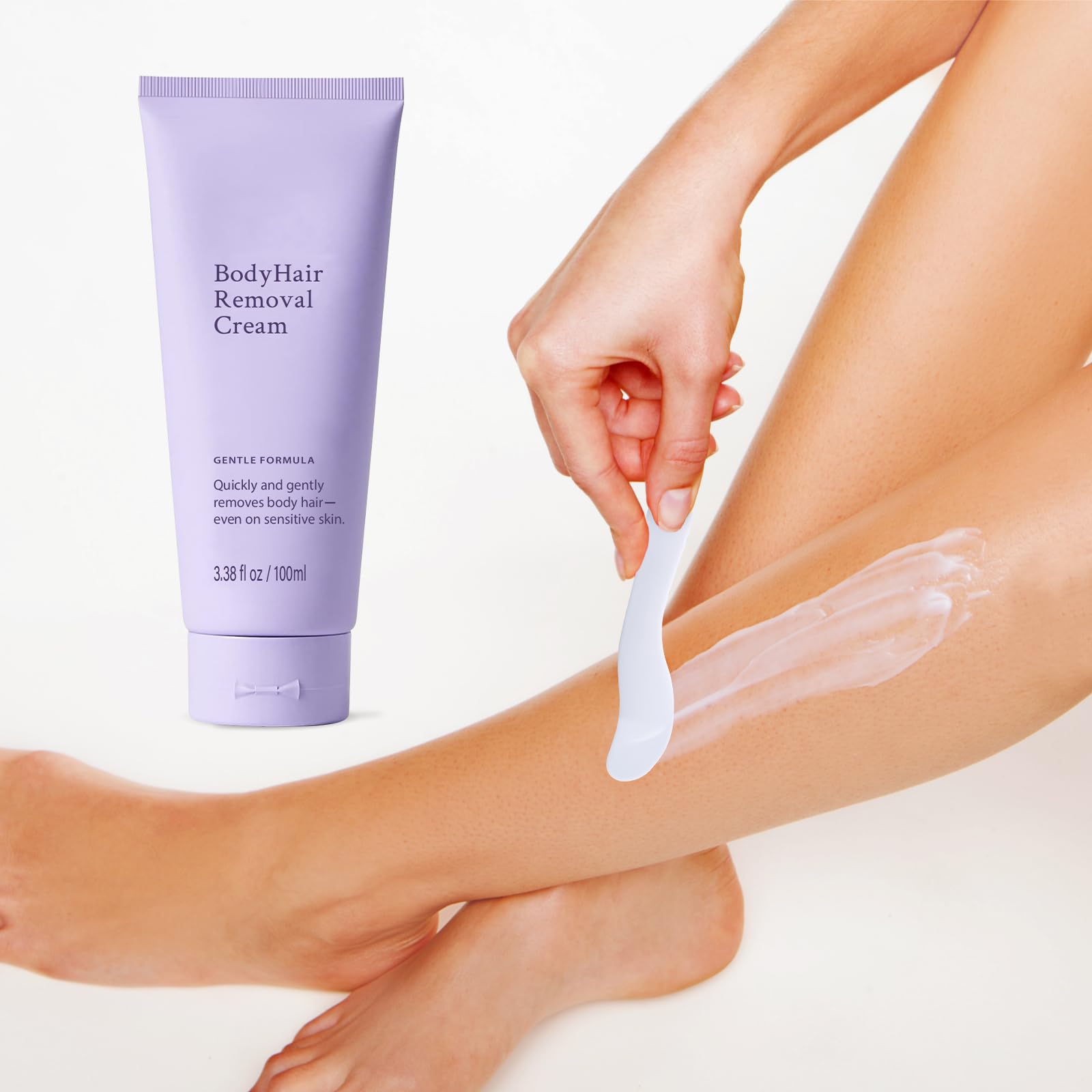 Annsky hair removal cream on legs during routine to keep skin silky.