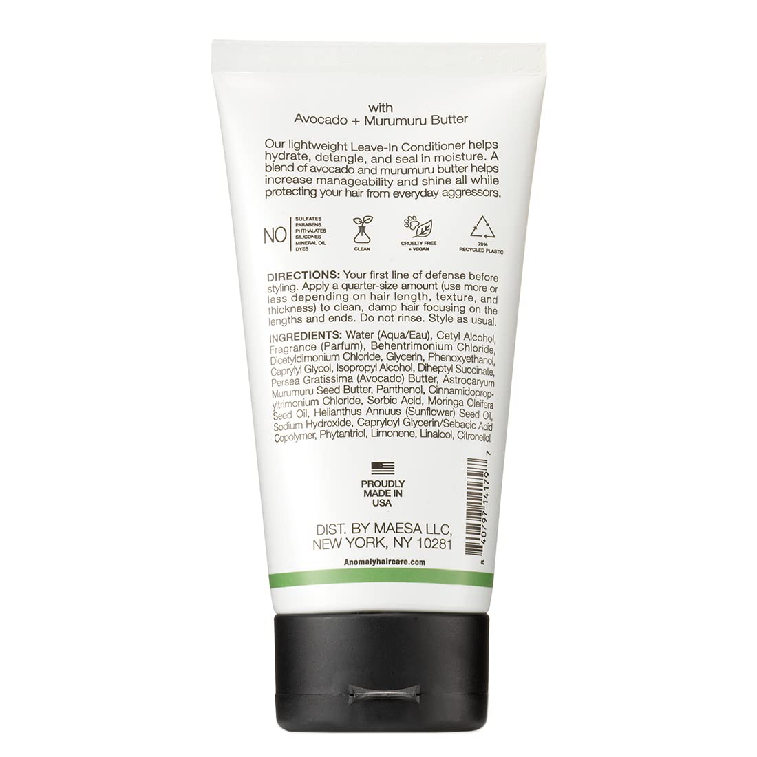 Anomaly Leave-In Conditioner murumuru butter ingredients highlight rich moisture.